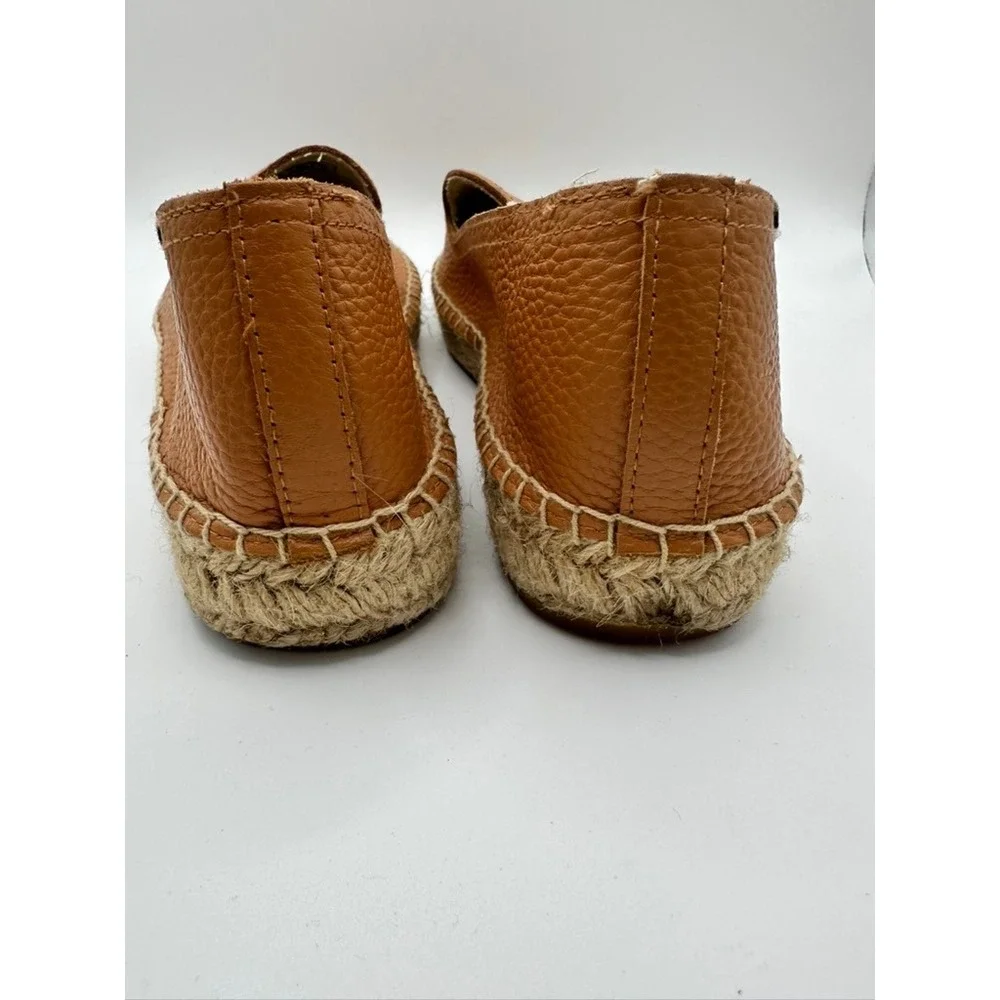 Soludos Womens Tan Pebbled Leather‎ Smoking Slipper Espadrille Flats Shoes
